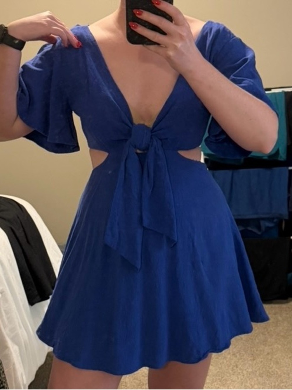 Lulu's Royal Blue Tie-Front Cutout Mini Dress
